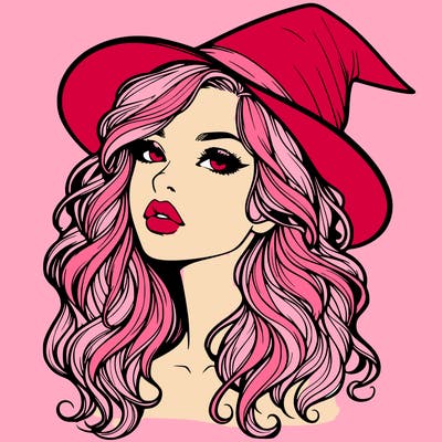 realistic witch girl with wavy hair and lips