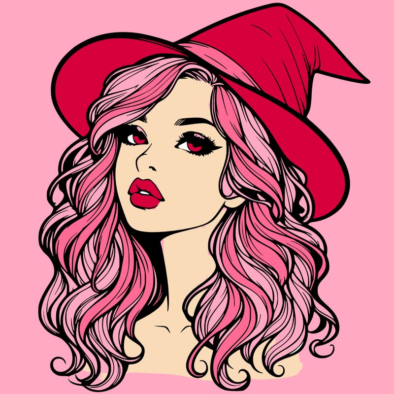 realistic witch girl with wavy hair and lips