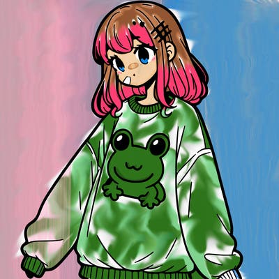 girl wearing frogging sweatshirt