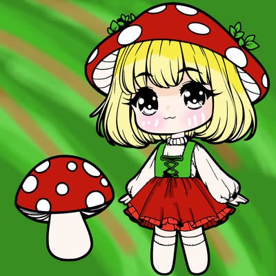 realistic girl wearing cute mushroom outfit