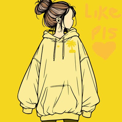 realistic girl with a oversized sweatshirt on and a bun