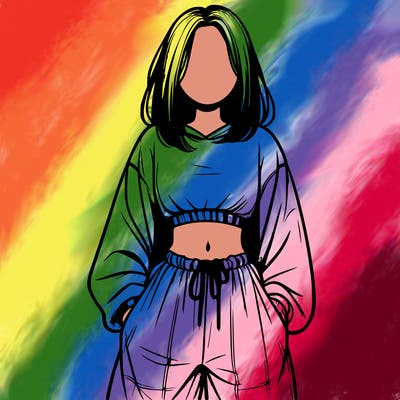 realistic girl faceless with baggy pants and a crop top