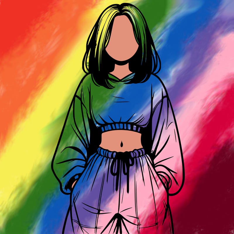 realistic girl faceless with baggy pants and a crop top