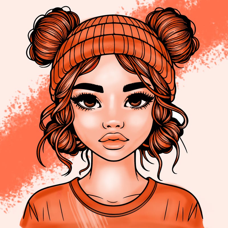 realistic girl with buns in her hair with a beanie on