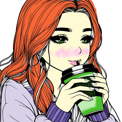 realistic girl drinking coffee