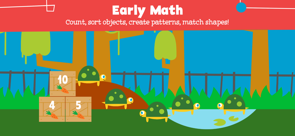 PBS Parents Play and Learn - Early Math screen from the PBS Parents Play and Learn app featuring counting activities with turtles and numbered boxes.