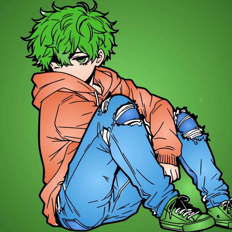 a male hoddie ripped jeans messy hair anime