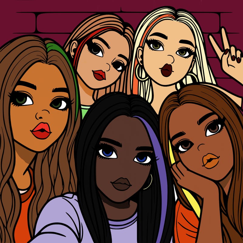 group of teen girls friends y2k up close in a selfie