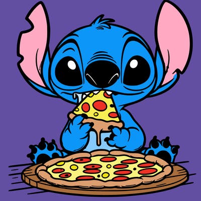 stich eating pizza
