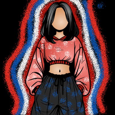 realistic girl faceless with baggy pants and a crop top