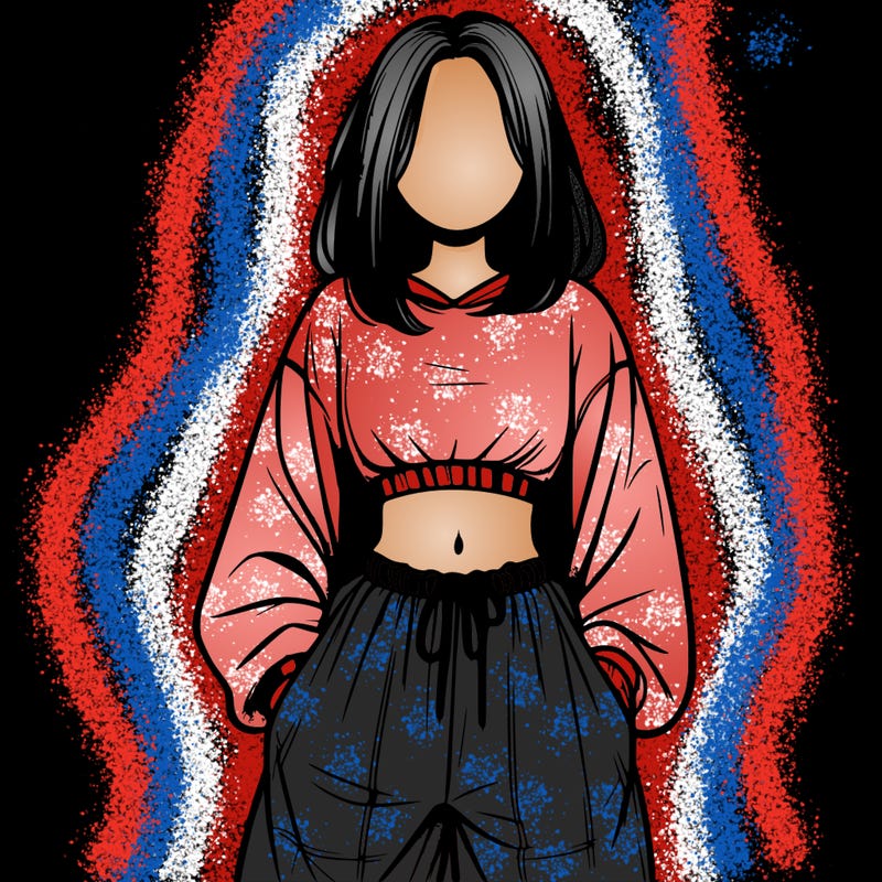 realistic girl faceless with baggy pants and a crop top