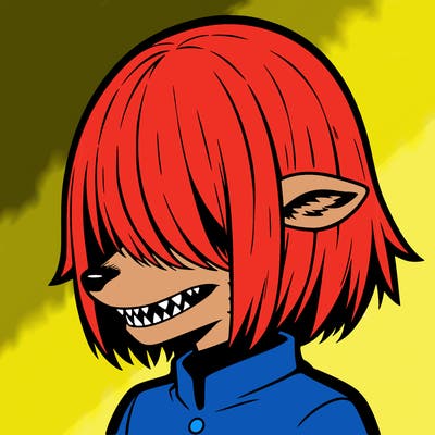 sharp teeth deer man with bob haircut