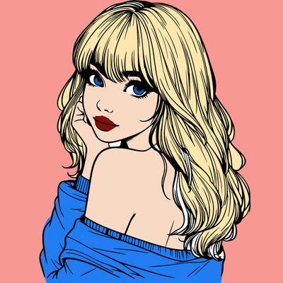 realistic girl with bangs looking over her shoulder