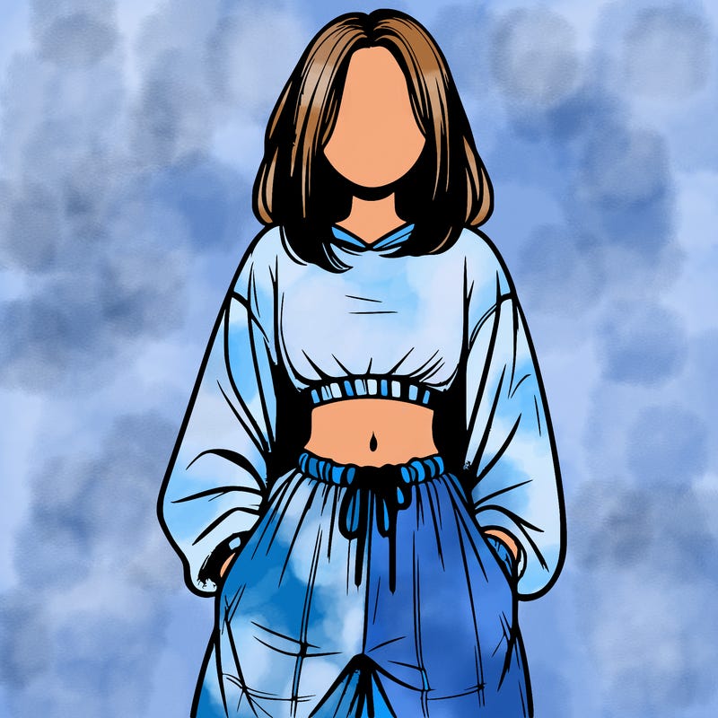 realistic girl faceless with baggy pants and a crop top