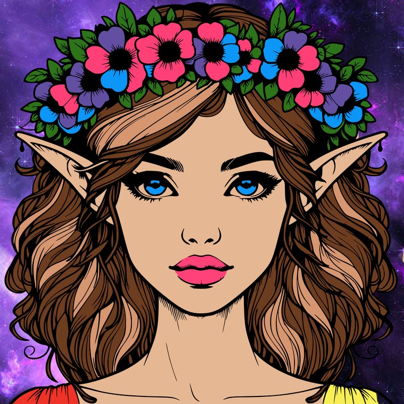 realistic female elf with flower crown