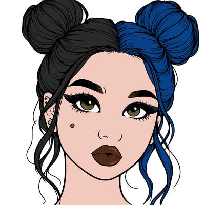 realistic girl with two buns on her hair and lips