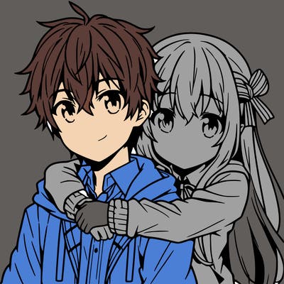 anime boy and girl hugging each other