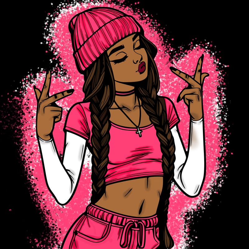 realistic teenage girl with braids and a beanie and crop top doing 🫶🏼