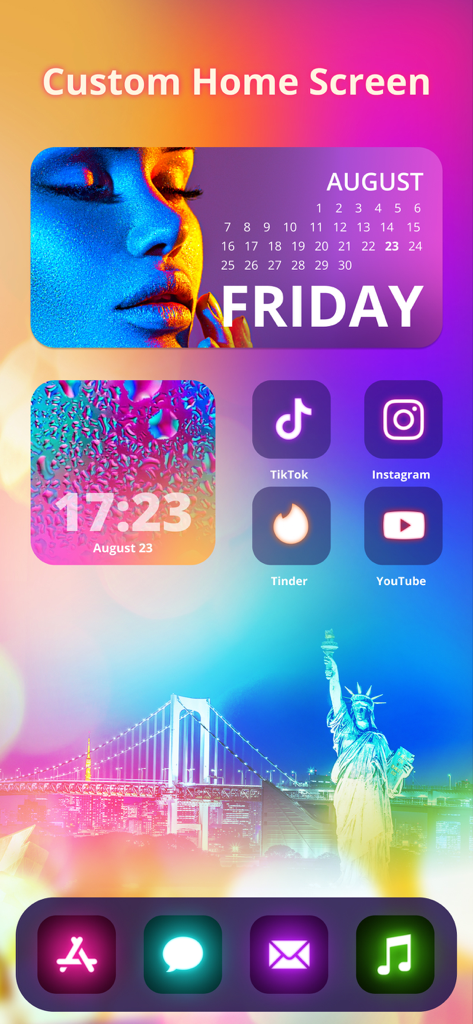 Cool Live Wallpapers Maker 4k - Pantalla de inicio de iPhone personalizada con widgets estéticos e iconos de aplicaciones de neón
