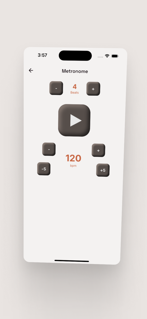 Virtual Trumpet & Trombone - A minimalist digital metronome interface within the Virtual Trumpet and Trombone app showing 4 beats and a tempo of 120 bpm.
