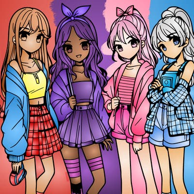 teen manga girls group of 4