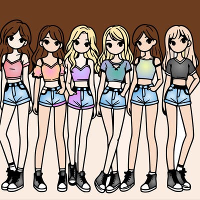 a group of girls wearing crop tops and shorts