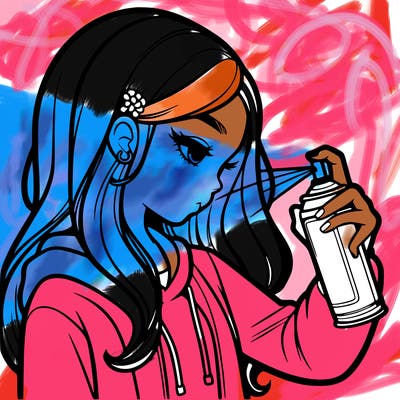 a realistic girl spray painting