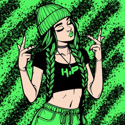 realistic teenage girl with braids and a beanie and crop top doing 🫶🏼