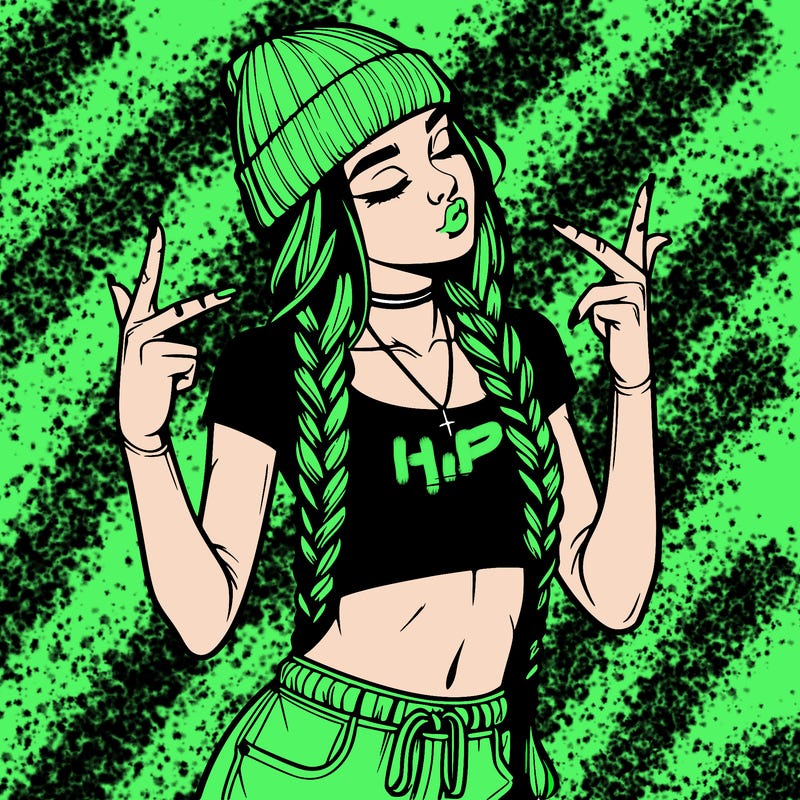 realistic teenage girl with braids and a beanie and crop top doing 🫶🏼