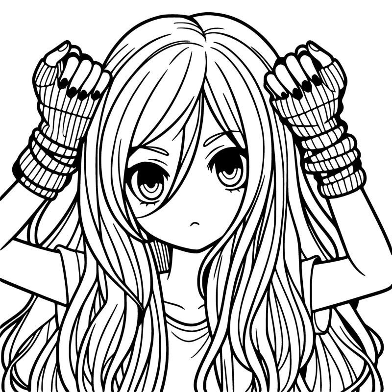 long haired girl with fingerless gloves
