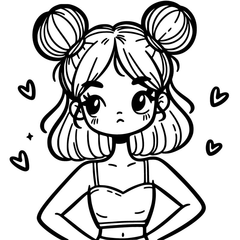 girl with two buns on her head in a small crop top