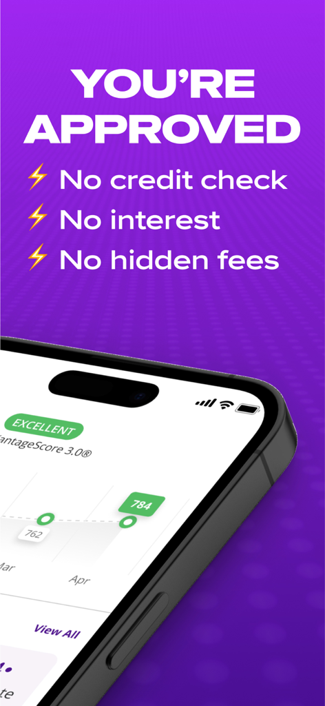 Bolster: Get Your Credit Right - Bolster app display showing instant approval with no credit check and a credit score tracking graph