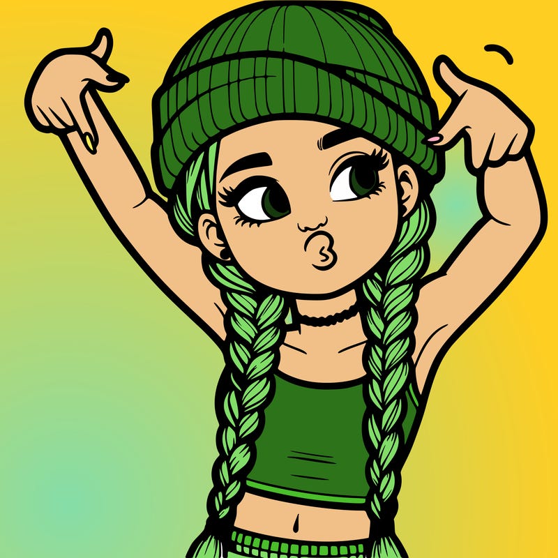 realistic teenage girl with braids and a beanie and crop top doing 🫶🏼