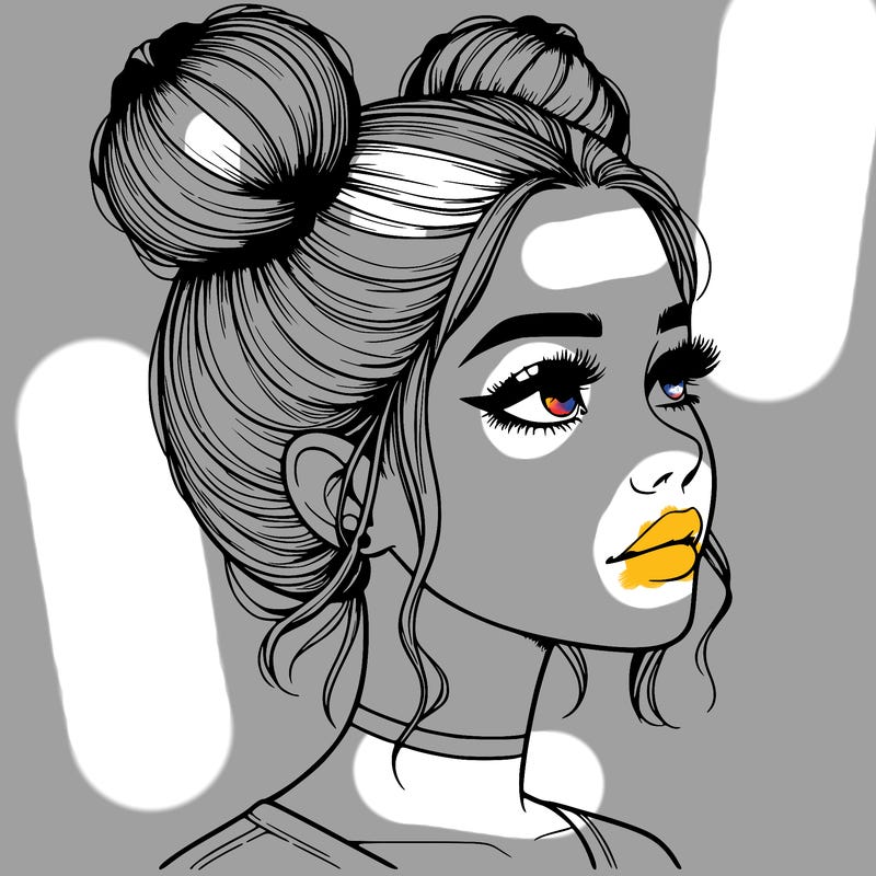 realistic girl with buns on the top of her head