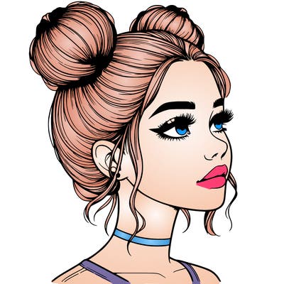 realistic girl with buns on the top of her head