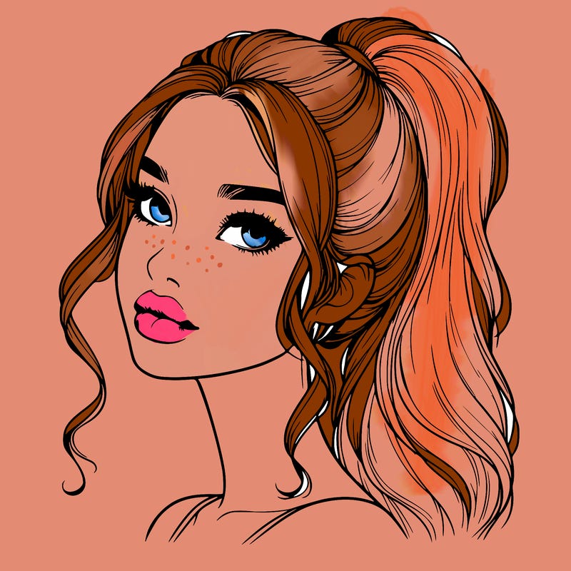 realistic girl with a ponytail on her hair and lips