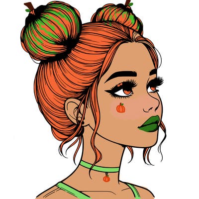 realistic girl with buns on the top of her head
