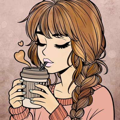 realistic girl drinking coffee