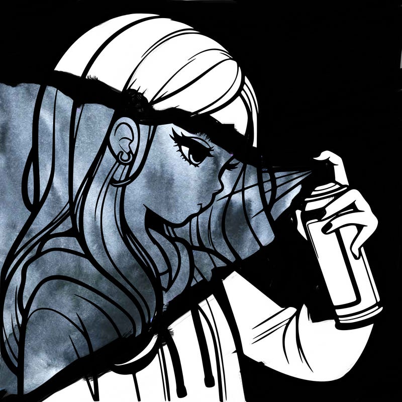 a realistic girl spray painting