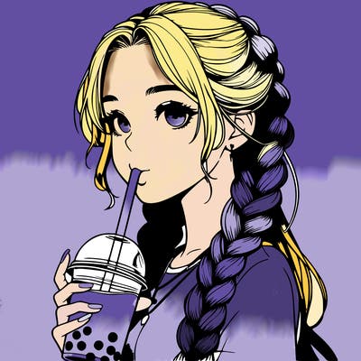 realistic girl with braided hair drinking boba