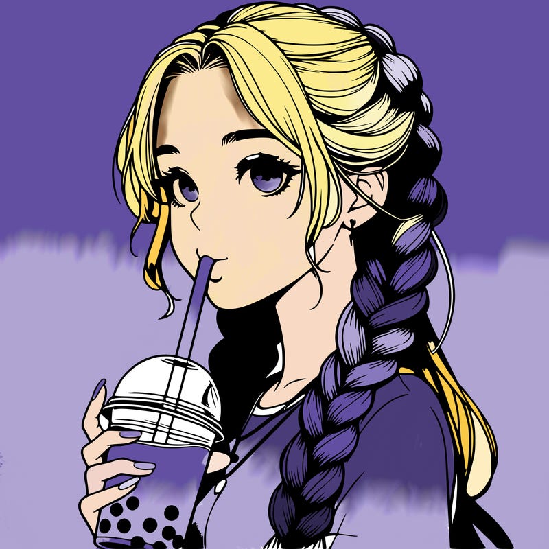 realistic girl with braided hair drinking boba