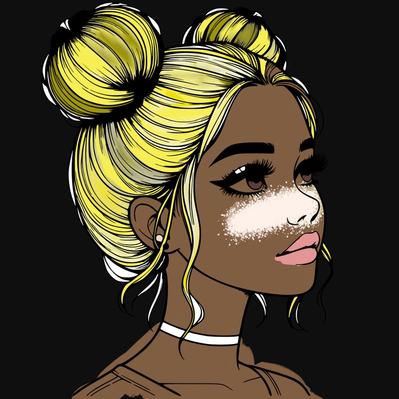 realistic girl with buns on the top of her head