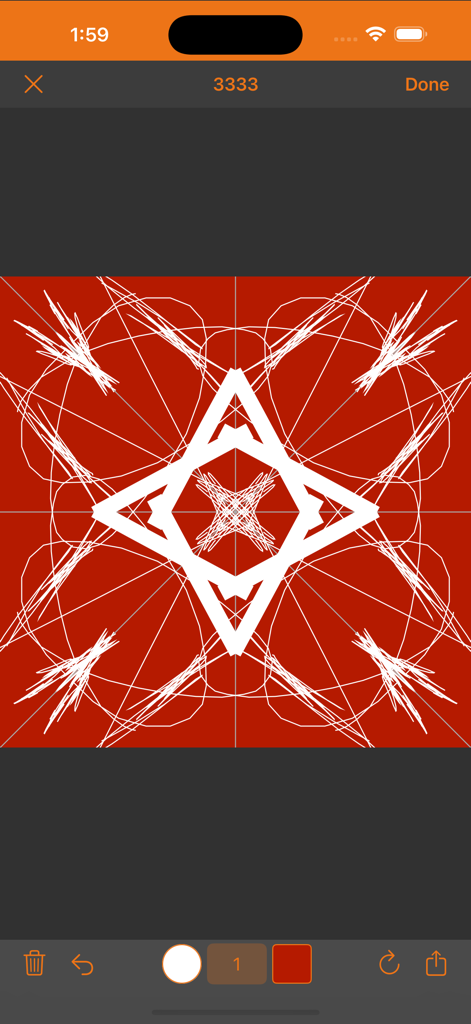 Symmetrical white drawing on a red background