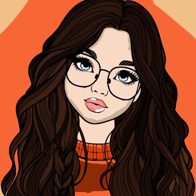 girl with long hair and freckles and glasses realistic
