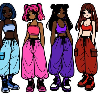 girls with crop top with baggy pants