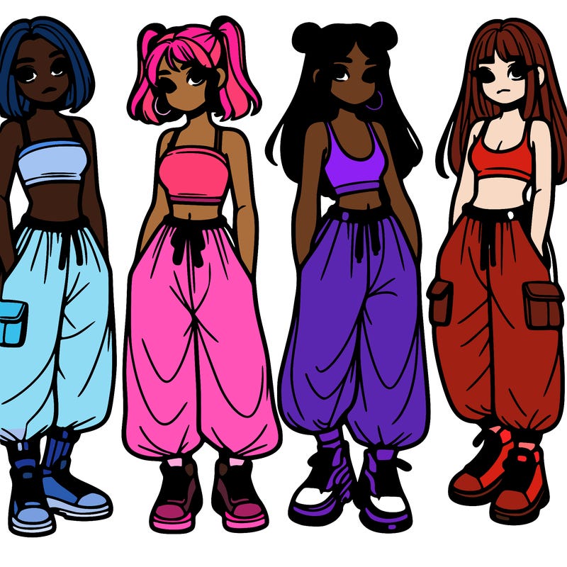 girls with crop top with baggy pants