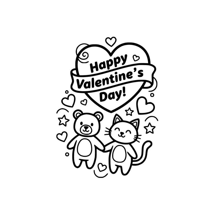 a simple valentines day coloring page with mo people