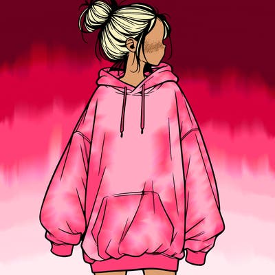 realistic girl with a oversized sweatshirt on and a bun
