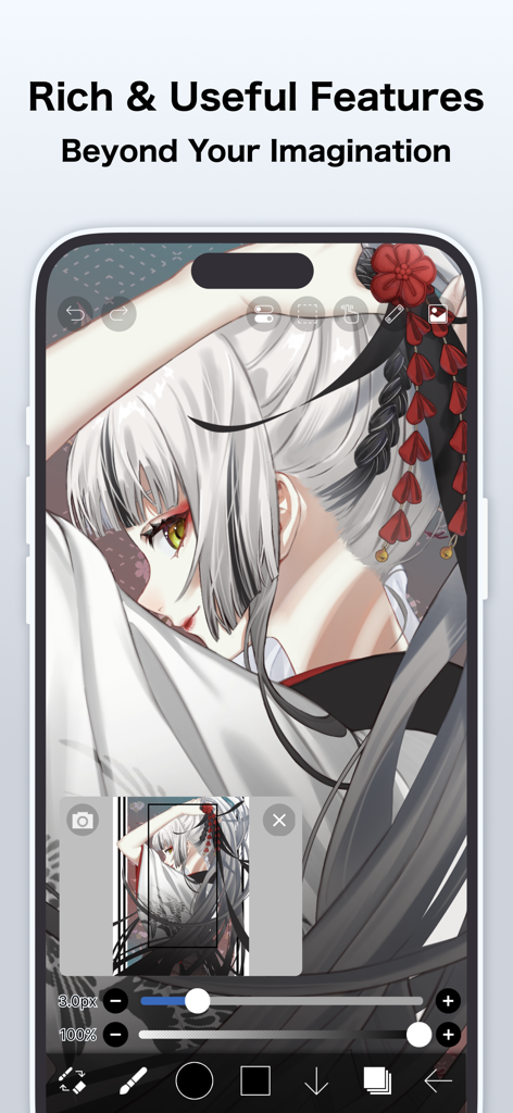 ibis Paint X - ibis Paint X interface showing a professional anime character illustration with various drawing tools and adjustment sliders