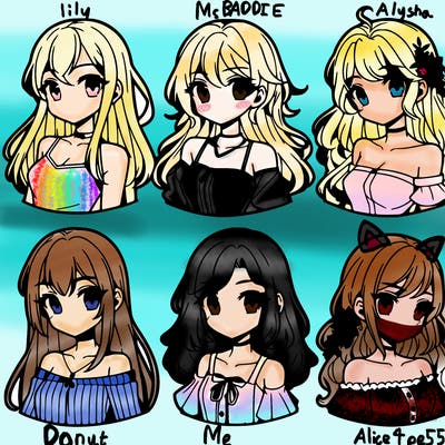 6 beautiful anime girls lined up